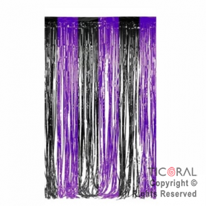 CORTINA METALIZADA BICOLOR HALLOWEEN NEGRO VIOLETA 2MT X 1MT